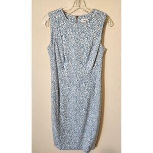 Calvin Klein Blue White Sleeveless Sheath Dress Womens Career Stretch Golf Zip 4